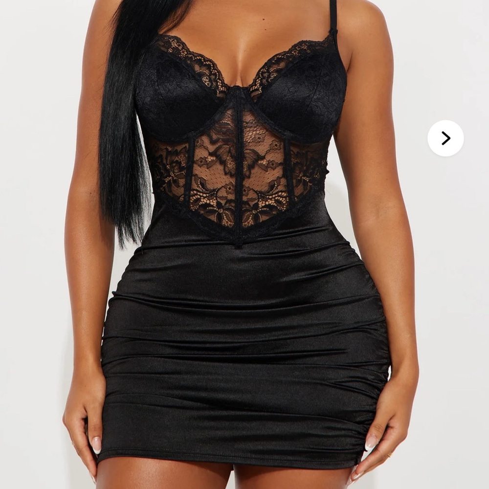 Fashion Nova Date Night Ruched Satin Chemise - Black